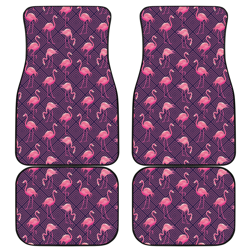 Purple Geometric Flamingo Pattern Print Front and Back Car Floor Mats