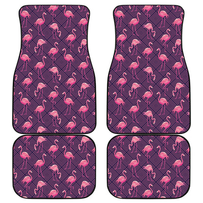 Purple Geometric Flamingo Pattern Print Front and Back Car Floor Mats