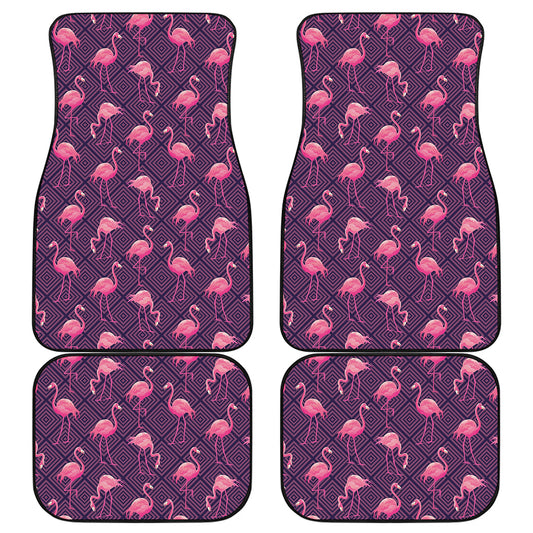 Purple Geometric Flamingo Pattern Print Front and Back Car Floor Mats