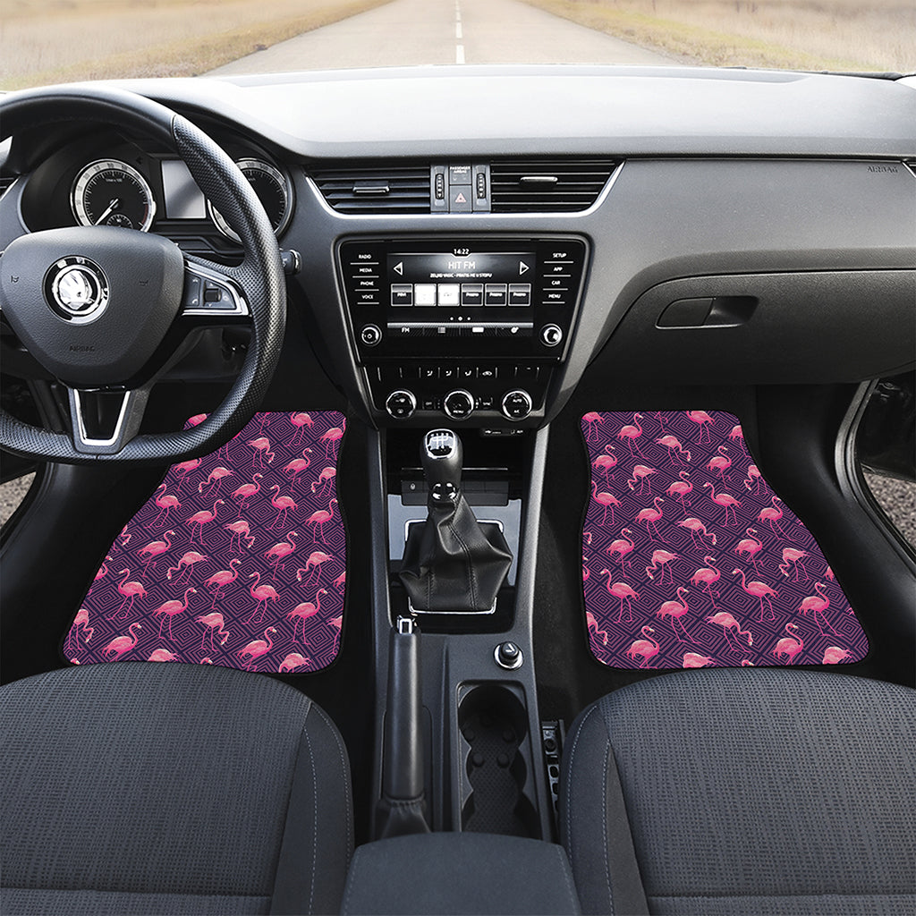 Purple Geometric Flamingo Pattern Print Front and Back Car Floor Mats