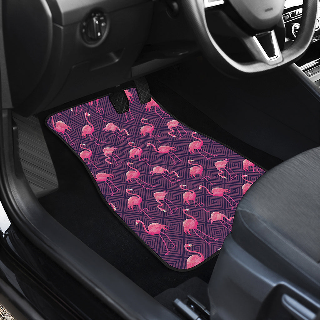 Purple Geometric Flamingo Pattern Print Front and Back Car Floor Mats