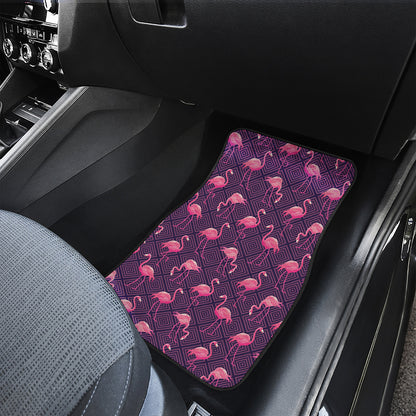 Purple Geometric Flamingo Pattern Print Front and Back Car Floor Mats