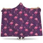 Purple Geometric Flamingo Pattern Print Hooded Blanket