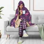 Purple Geometric Flamingo Pattern Print Hooded Blanket