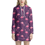 Purple Geometric Flamingo Pattern Print Hoodie Dress