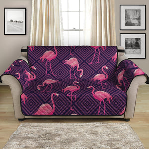 Purple Geometric Flamingo Pattern Print Loveseat Protector