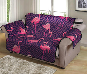 Purple Geometric Flamingo Pattern Print Loveseat Protector