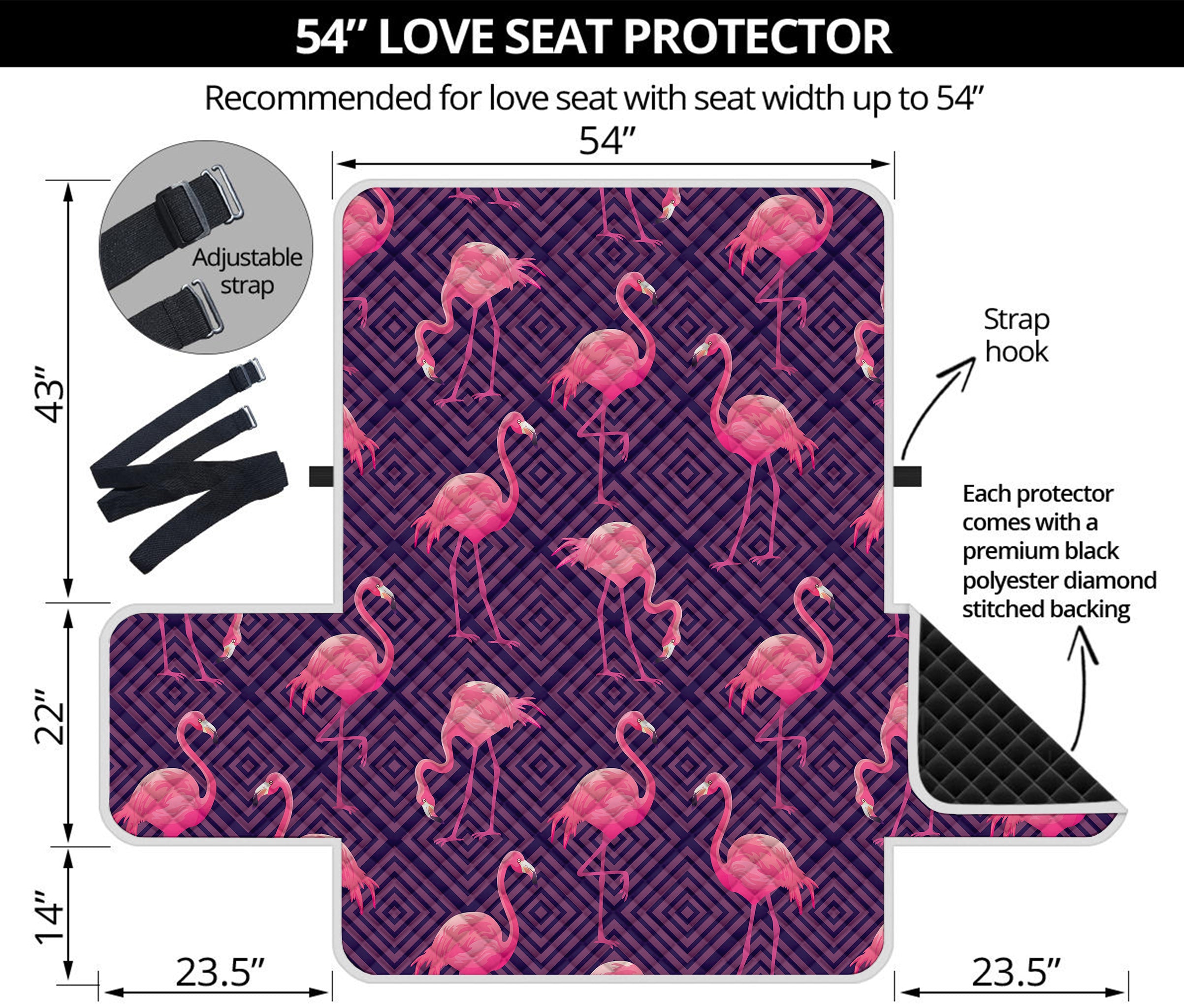 Purple Geometric Flamingo Pattern Print Loveseat Protector