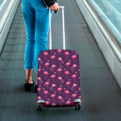 Purple Geometric Flamingo Pattern Print Luggage Cover