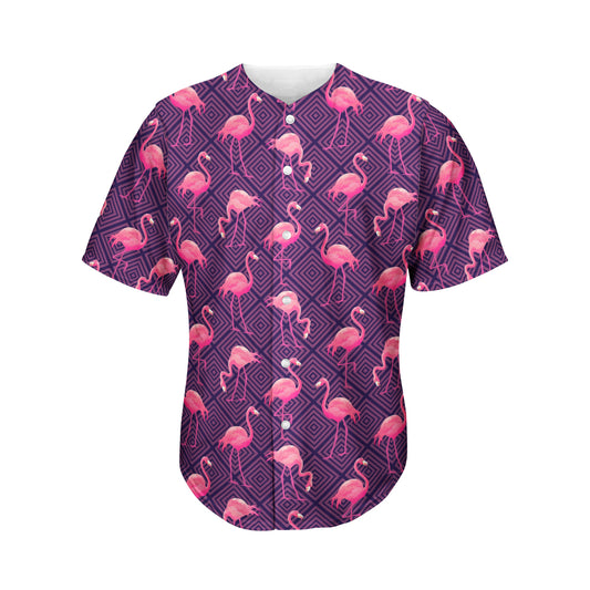 Purple Geometric Flamingo Pattern Print Men's Baseball Jersey