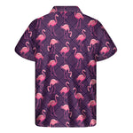 Purple Geometric Flamingo Pattern Print Men's Short Sleeve Shirt