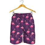Purple Geometric Flamingo Pattern Print Men's Shorts