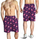Purple Geometric Flamingo Pattern Print Men's Shorts