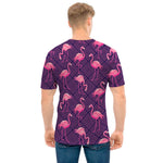 Purple Geometric Flamingo Pattern Print Men's T-Shirt