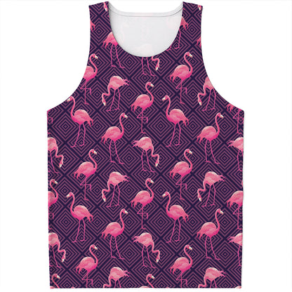 Purple Geometric Flamingo Pattern Print Men's Tank Top