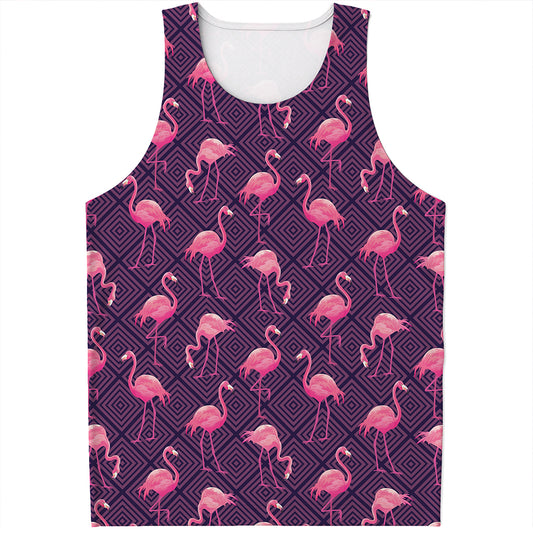 Purple Geometric Flamingo Pattern Print Men's Tank Top