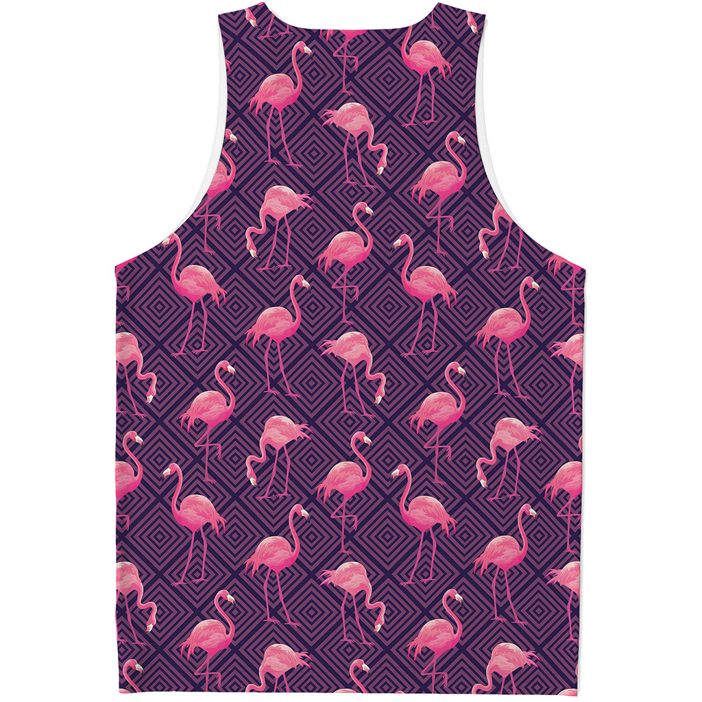 Purple Geometric Flamingo Pattern Print Men's Tank Top