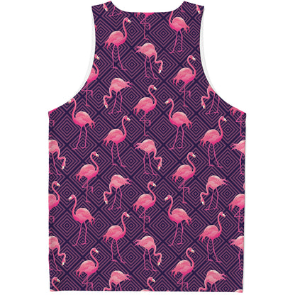 Purple Geometric Flamingo Pattern Print Men's Tank Top