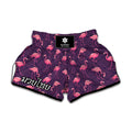 Purple Geometric Flamingo Pattern Print Muay Thai Boxing Shorts