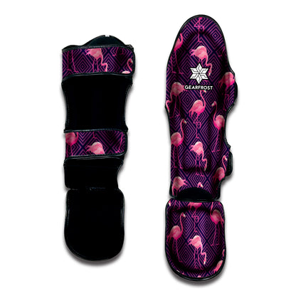 Purple Geometric Flamingo Pattern Print Muay Thai Shin Guard