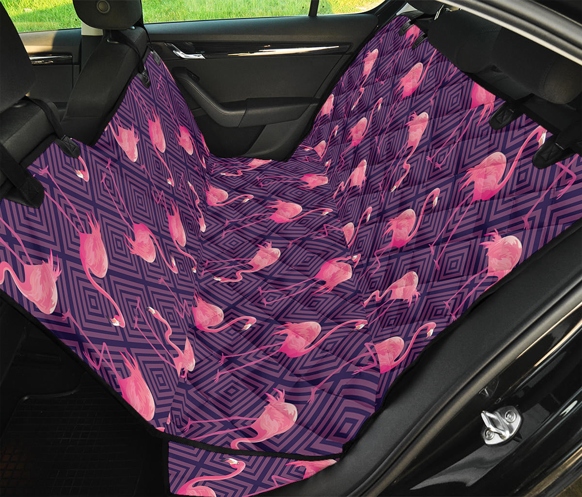 Purple Geometric Flamingo Pattern Print Pet Car Back Seat Cover