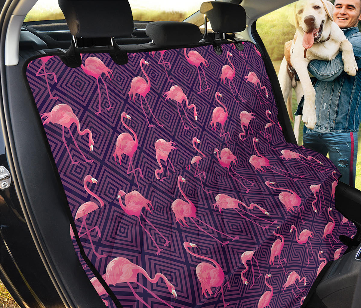 Purple Geometric Flamingo Pattern Print Pet Car Back Seat Cover