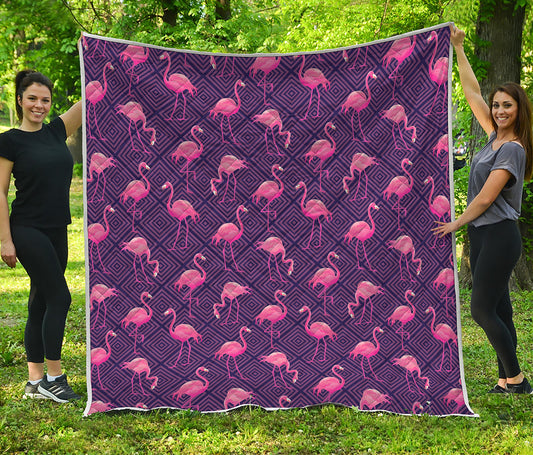 Purple Geometric Flamingo Pattern Print Quilt