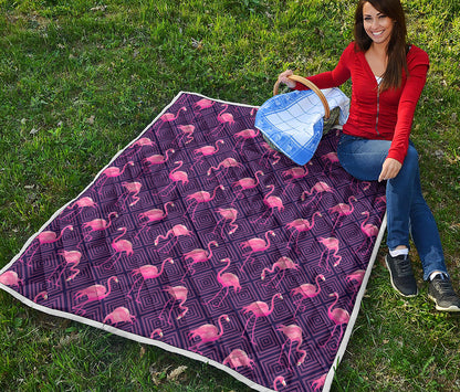 Purple Geometric Flamingo Pattern Print Quilt