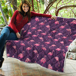 Purple Geometric Flamingo Pattern Print Quilt