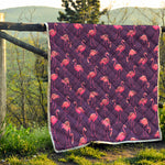 Purple Geometric Flamingo Pattern Print Quilt