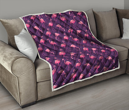 Purple Geometric Flamingo Pattern Print Quilt