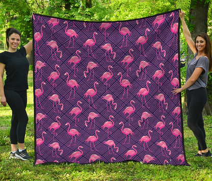 Purple Geometric Flamingo Pattern Print Quilt