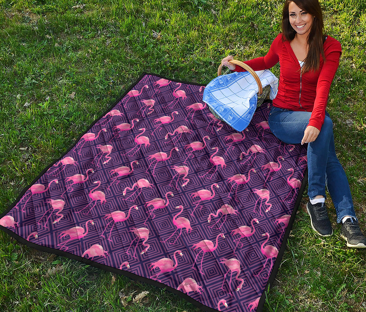Purple Geometric Flamingo Pattern Print Quilt
