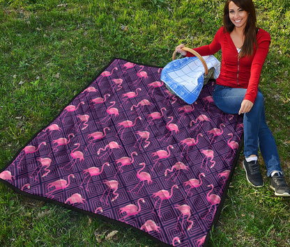 Purple Geometric Flamingo Pattern Print Quilt