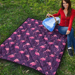 Purple Geometric Flamingo Pattern Print Quilt
