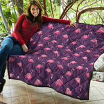 Purple Geometric Flamingo Pattern Print Quilt