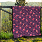 Purple Geometric Flamingo Pattern Print Quilt