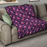Purple Geometric Flamingo Pattern Print Quilt
