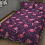 Purple Geometric Flamingo Pattern Print Quilt Bed Set