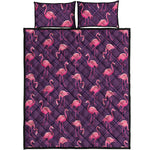 Purple Geometric Flamingo Pattern Print Quilt Bed Set