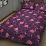 Purple Geometric Flamingo Pattern Print Quilt Bed Set
