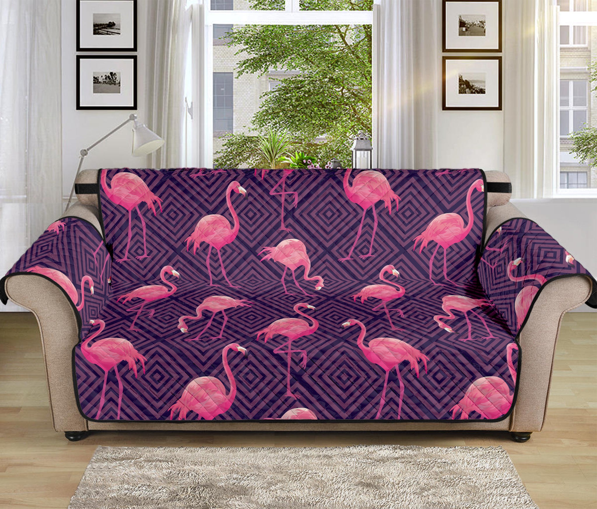 Purple Geometric Flamingo Pattern Print Sofa Protector