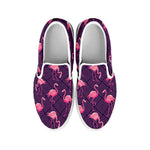 Purple Geometric Flamingo Pattern Print White Slip On Shoes
