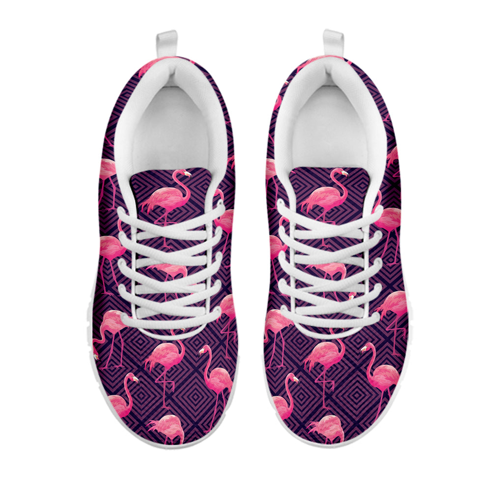 Purple Geometric Flamingo Pattern Print White Sneakers