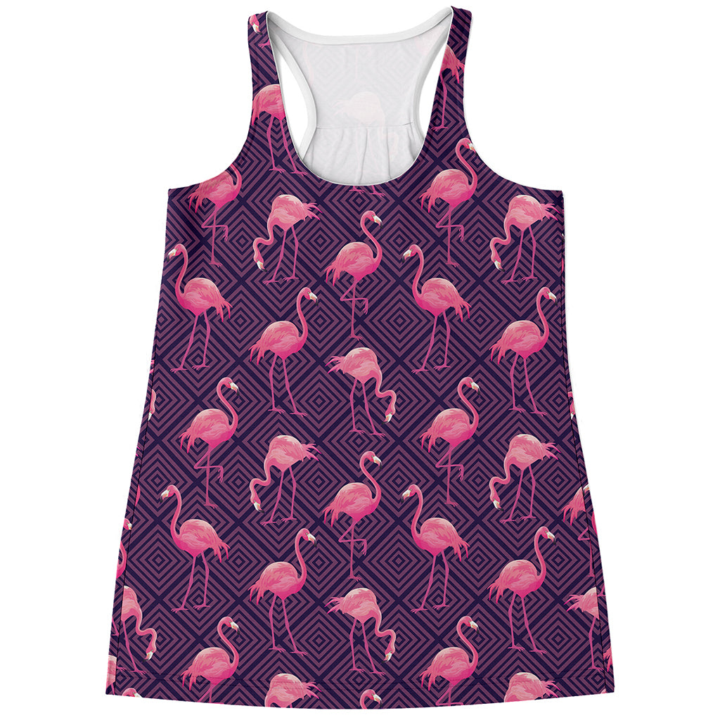 Purple Geometric Flamingo Pattern Print Women's Racerback Tank Top