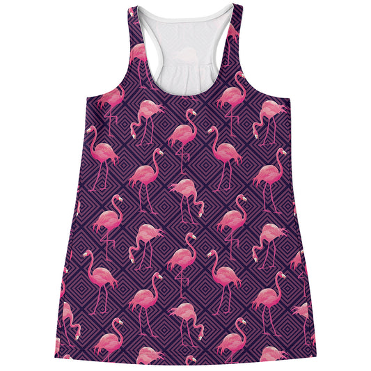 Purple Geometric Flamingo Pattern Print Women's Racerback Tank Top