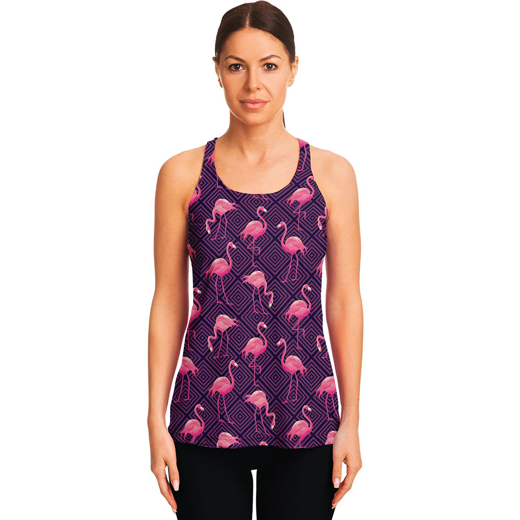 Purple Geometric Flamingo Pattern Print Women's Racerback Tank Top