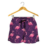 Purple Geometric Flamingo Pattern Print Women's Shorts