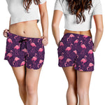 Purple Geometric Flamingo Pattern Print Women's Shorts