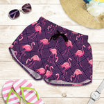 Purple Geometric Flamingo Pattern Print Women's Shorts